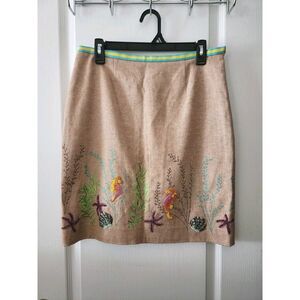 Etcétera Women's‎ Linen Blend embroidered Skirt Sequins Sea Life Beige Size 6